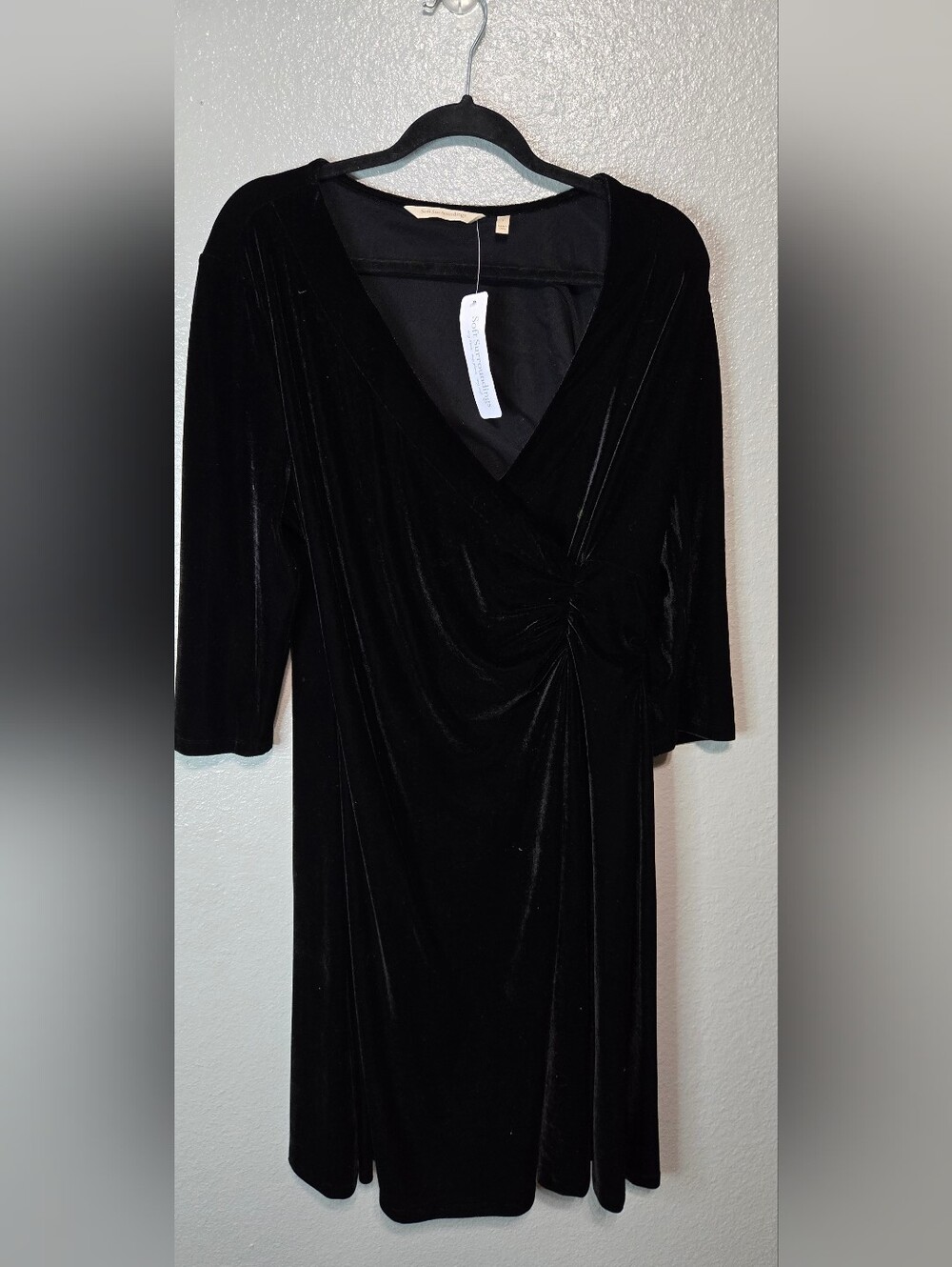 Soft Surroundings Black Velvet Long Sleeve Wrap Dress